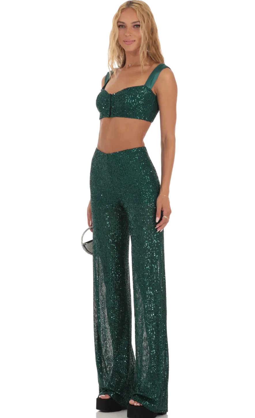 LUCY IN THE SKY Two-Piece Sets|Pants^Sequin Two Piece Set In Green