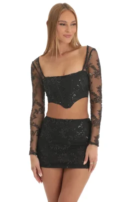 LUCY IN THE SKY Two-Piece Sets^Sequin Two Piece Skirt Set In Black