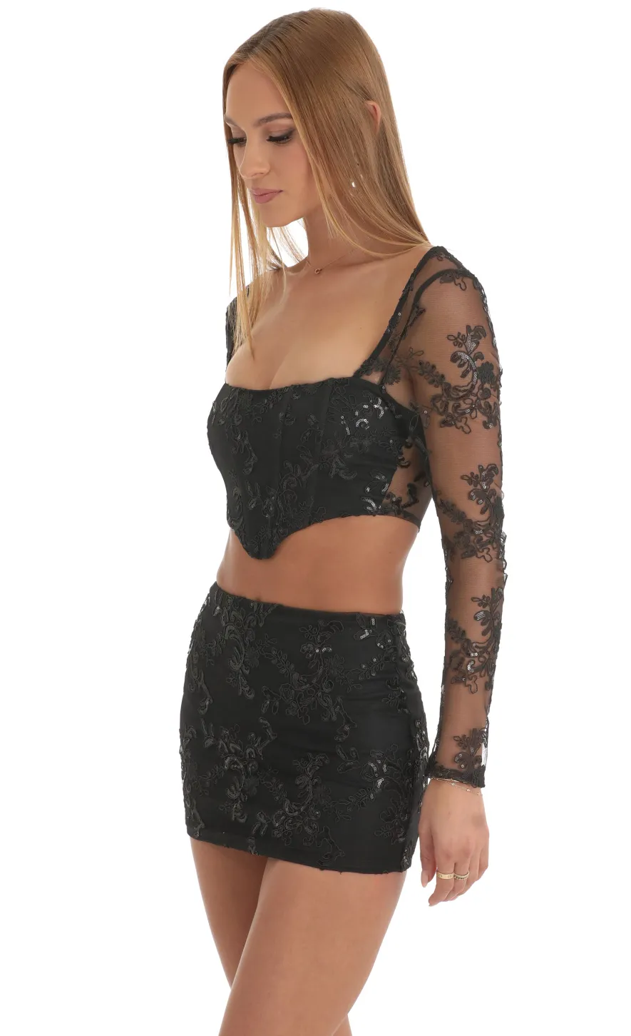 LUCY IN THE SKY Two-Piece Sets^Sequin Two Piece Skirt Set In Black