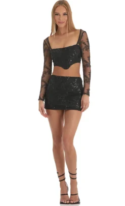 LUCY IN THE SKY Two-Piece Sets^Sequin Two Piece Skirt Set In Black