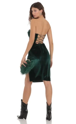 LUCY IN THE SKY Midi Dresses^Sequin Velvet Dress In Green