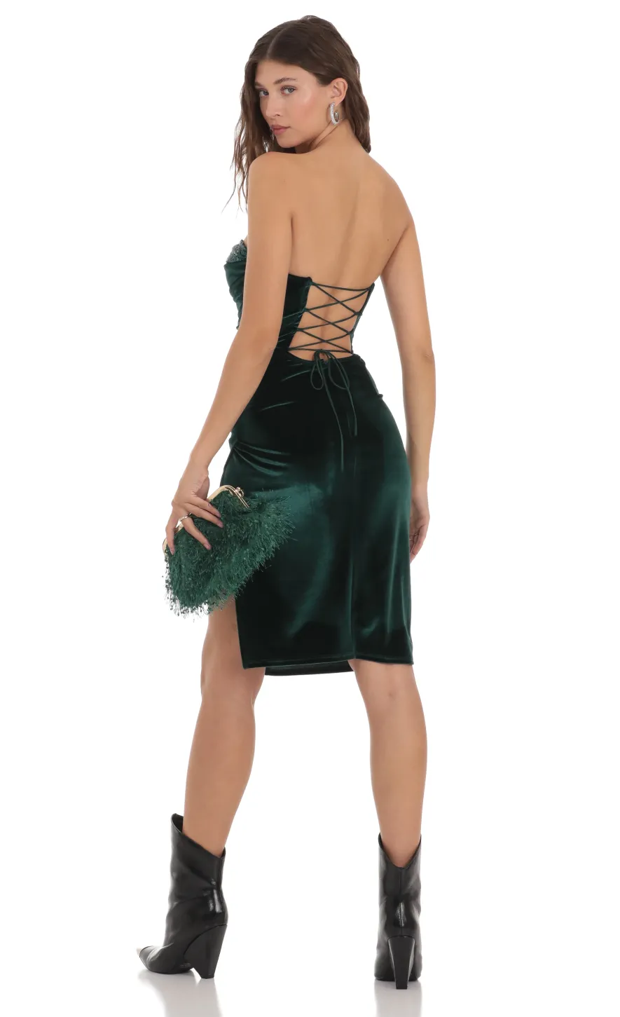 LUCY IN THE SKY Midi Dresses^Sequin Velvet Dress In Green