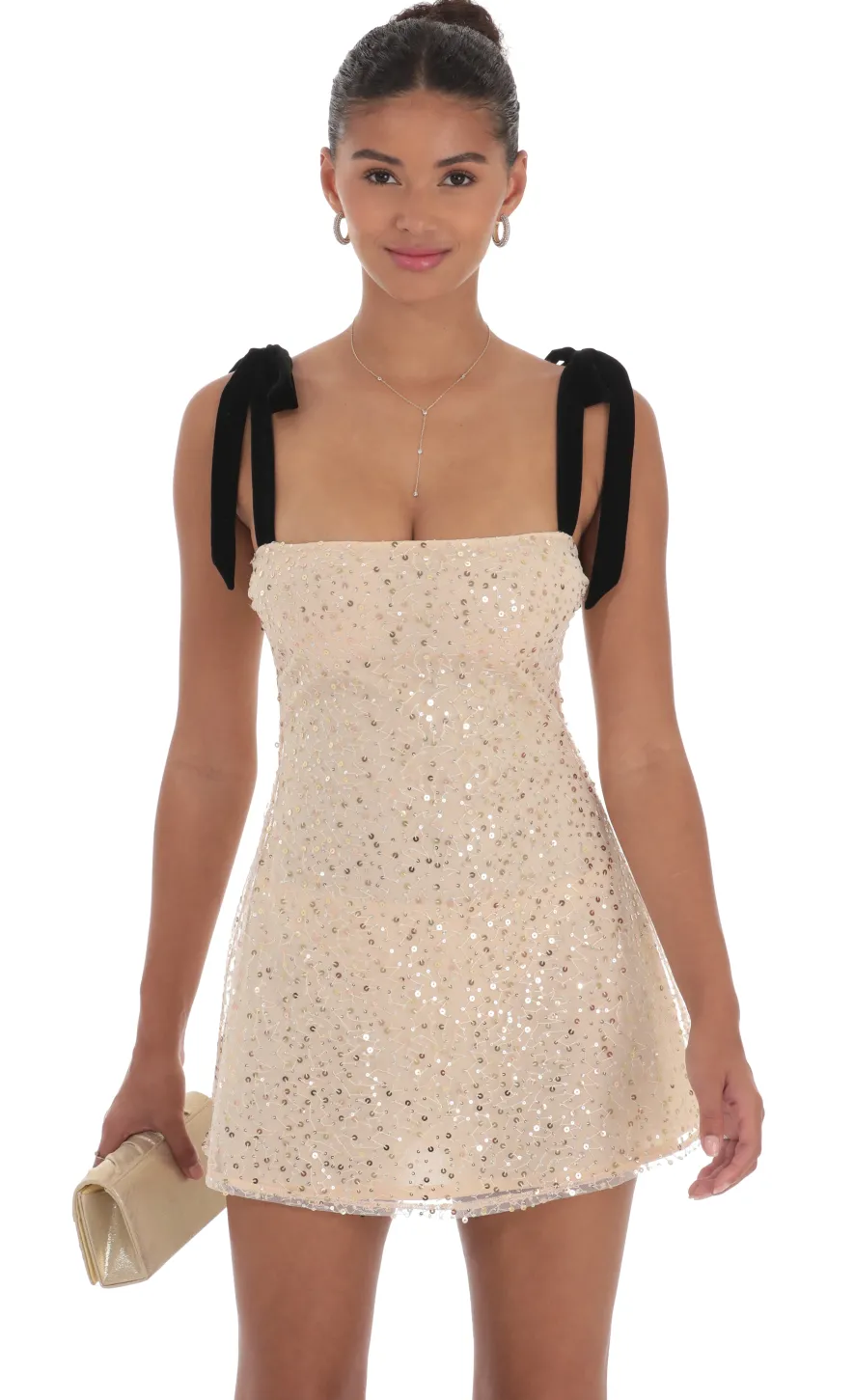 LUCY IN THE SKY Mini Dresses^Sequin Velvet Strap Dress In Beige