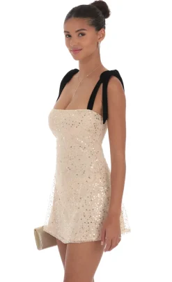 LUCY IN THE SKY Mini Dresses^Sequin Velvet Strap Dress In Beige