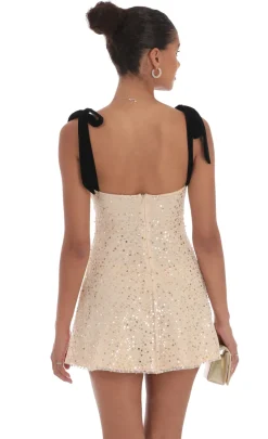LUCY IN THE SKY Mini Dresses^Sequin Velvet Strap Dress In Beige