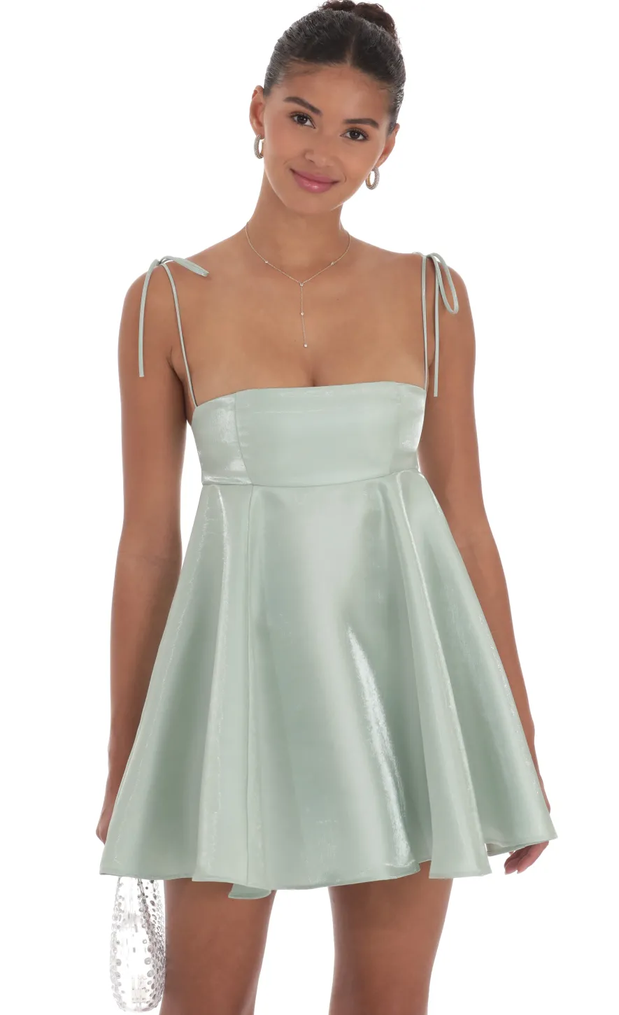 LUCY IN THE SKY Mini Dresses^Sheen Flare Babydoll Dress In Sage Green