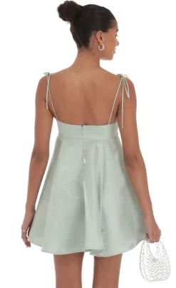 LUCY IN THE SKY Mini Dresses^Sheen Flare Babydoll Dress In Sage Green