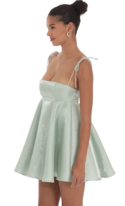 LUCY IN THE SKY Mini Dresses^Sheen Flare Babydoll Dress In Sage Green