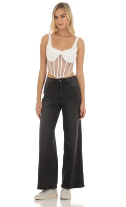 LUCY IN THE SKY Tops^Sheer Lace Corset Top In White