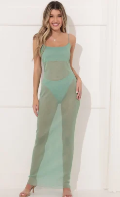 LUCY IN THE SKY Two-Piece Sets^Sheer Maxi Dress In Green Shimmer
