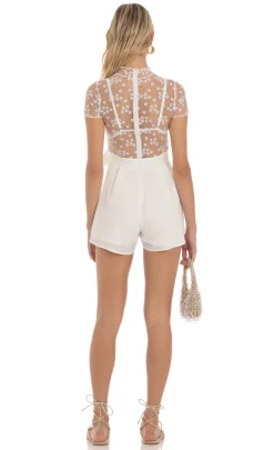 LUCY IN THE SKY Rompers^Sheer Mesh Lace Romper In White