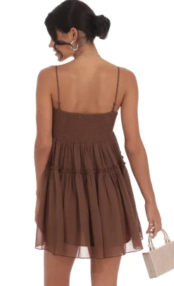 LUCY IN THE SKY Mini Dresses^Shimmer Babydoll Dress In Brown