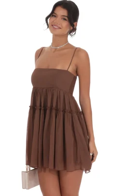 LUCY IN THE SKY Mini Dresses^Shimmer Babydoll Dress In Brown