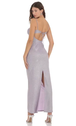 LUCY IN THE SKY Maxi Dresses^Shimmer Back Slit Bodycon Dress In Lavender