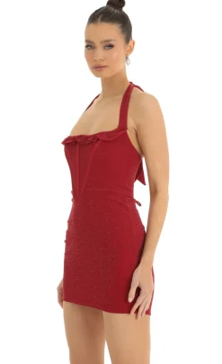 LUCY IN THE SKY Mini Dresses^Shimmer Corset Bodycon Dress In Red