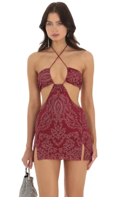 LUCY IN THE SKY Mini Dresses^Shimmer Cutout Dress In Red