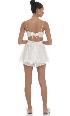 LUCY IN THE SKY Rompers^Shimmer Dotted Double Ruffle Romper In White