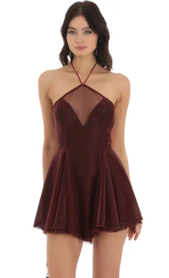 LUCY IN THE SKY Mini Dresses^Shimmer Halter Dress In Red