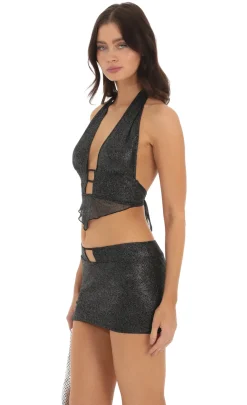 LUCY IN THE SKY Two-Piece Sets^Shimmer Halter Two Piece Set In Black