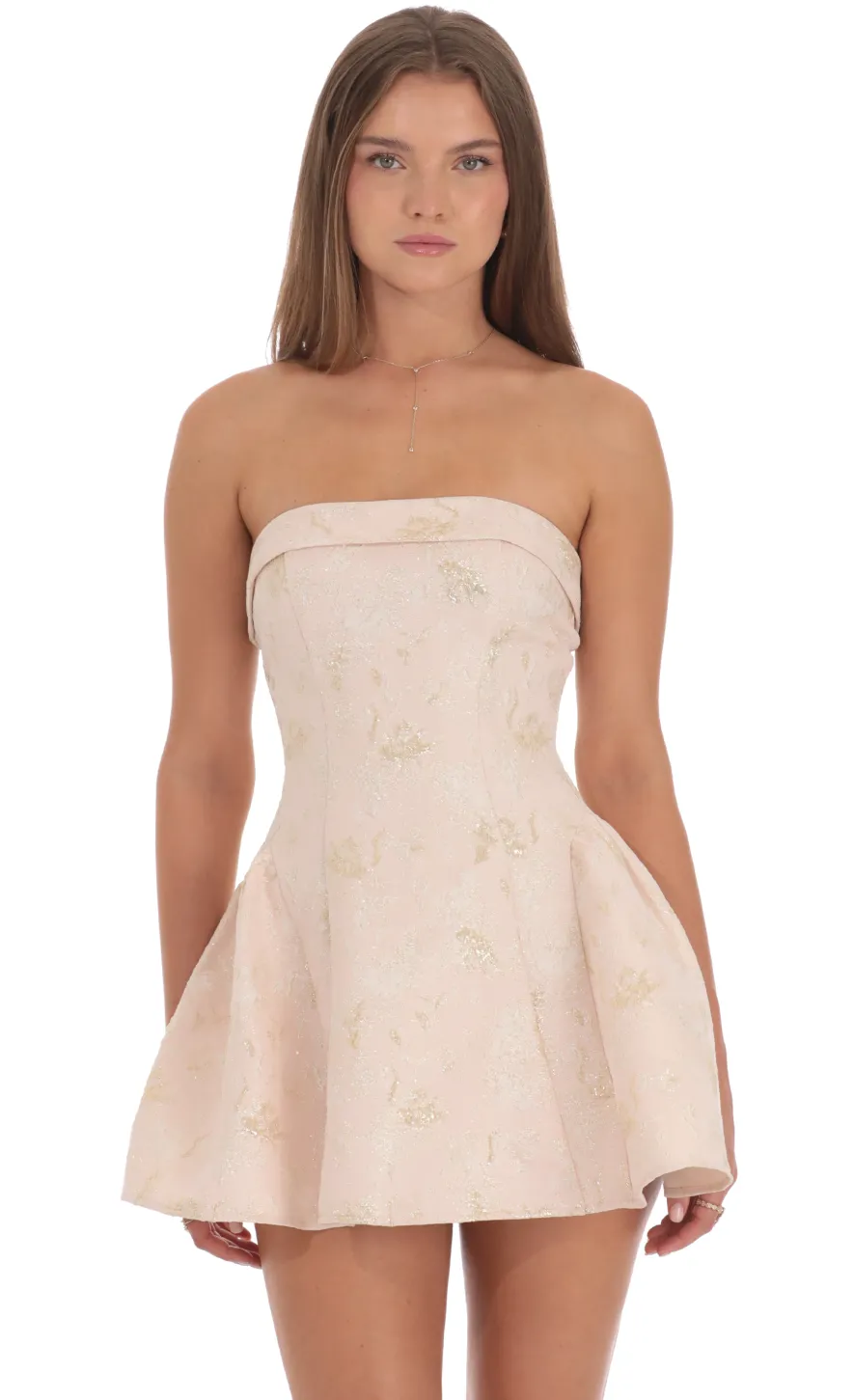 LUCY IN THE SKY Mini Dresses^Shimmer Jacquard Strapless Flare Dress In Pink