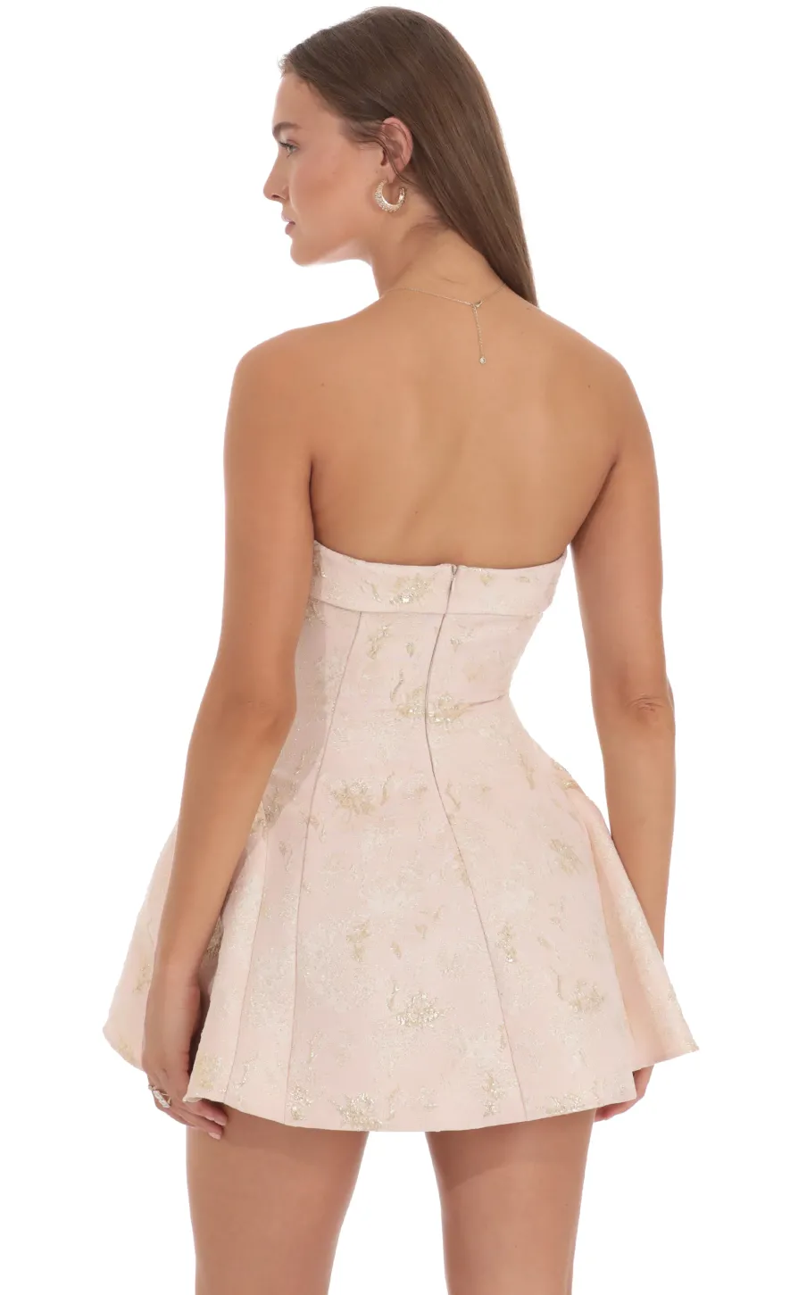 LUCY IN THE SKY Mini Dresses^Shimmer Jacquard Strapless Flare Dress In Pink