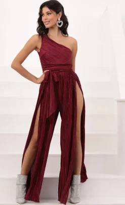 LUCY IN THE SKY Jumpsuits^Shimmer One Shoulder Jumpsuit In Burgundy