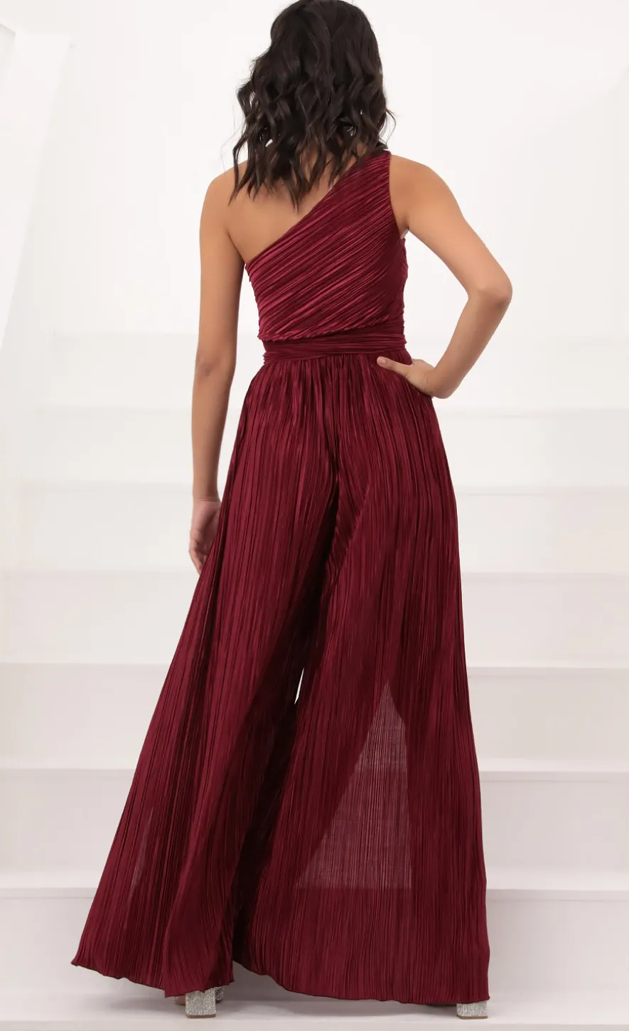 LUCY IN THE SKY Jumpsuits^Shimmer One Shoulder Jumpsuit In Burgundy