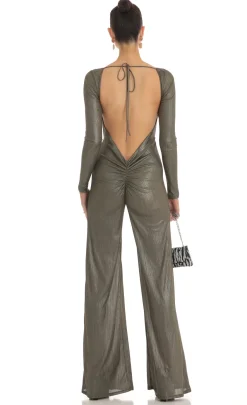 LUCY IN THE SKY Jumpsuits^Shimmer Open Back Long Sleeve Jumpsuit In Olive