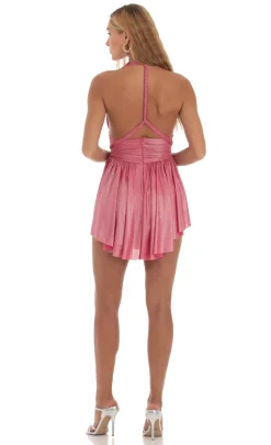 LUCY IN THE SKY Mini Dresses^Shimmer Ruched Halter Dress In Pink