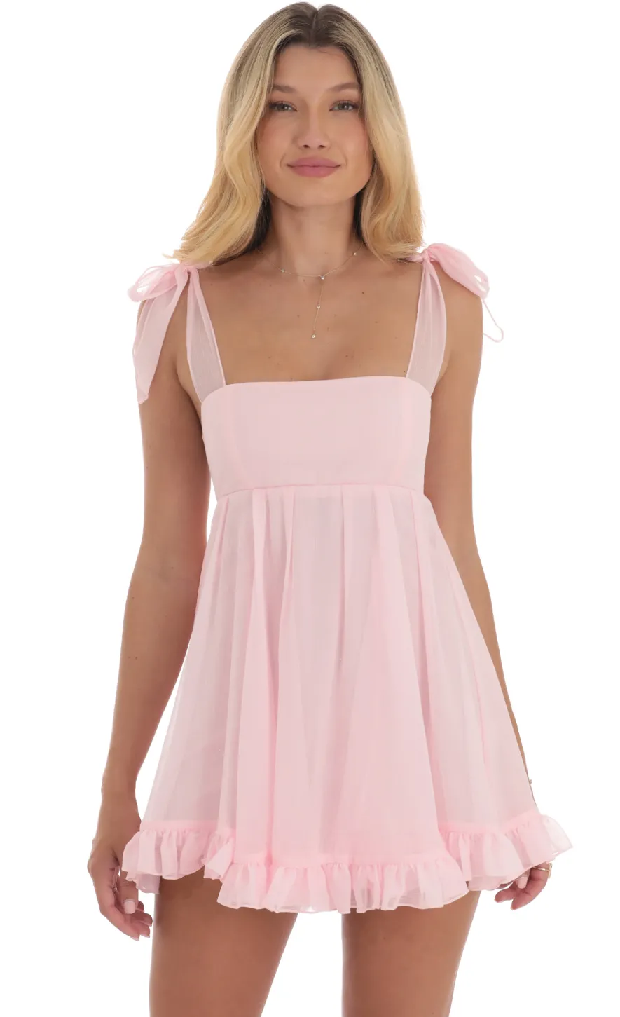 LUCY IN THE SKY Mini Dresses^Shimmer Ruffle Babydoll Dress In Pink