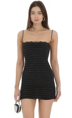 LUCY IN THE SKY Mini Dresses^Shimmer Ruffle Bodycon Dress In Black