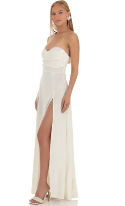 LUCY IN THE SKY Maxi Dresses^Shimmer Sequin Velvet Maxi Dress In White