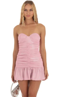 LUCY IN THE SKY Mini Dresses^Shimmer Strapless Ruched Dress In Pink