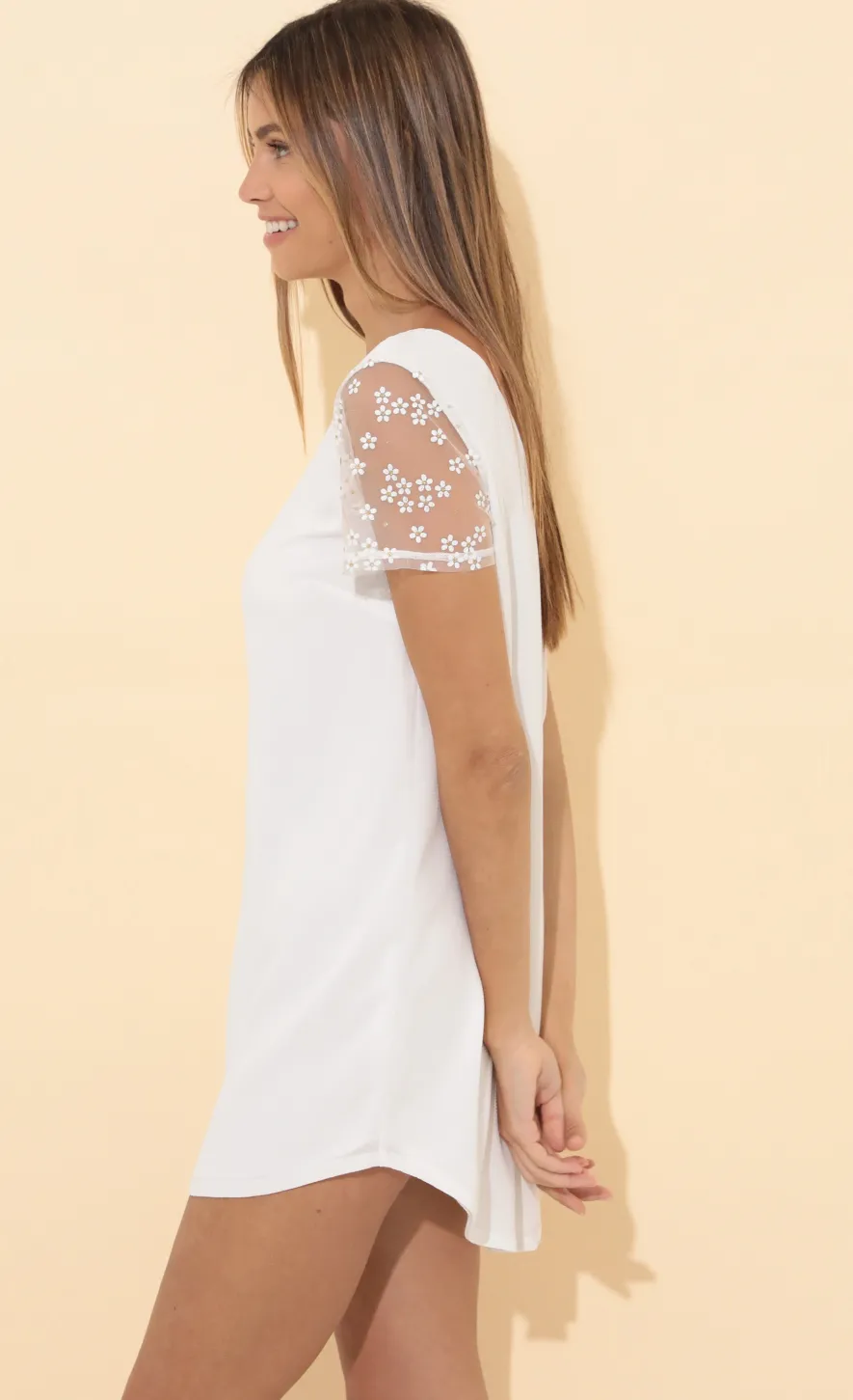 LUCY IN THE SKY Mini Dresses|Tops^Shirt Dress In White Floral