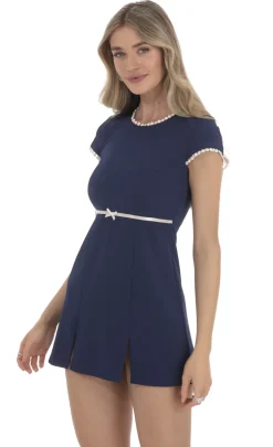 LUCY IN THE SKY Mini Dresses^Short Sleeve Double Slit Dress In Navy