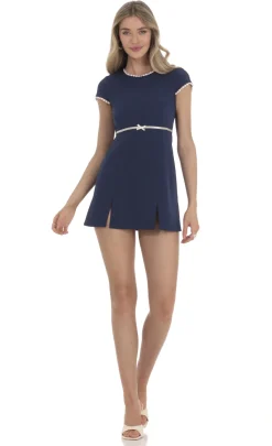LUCY IN THE SKY Mini Dresses^Short Sleeve Double Slit Dress In Navy