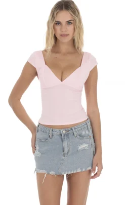 LUCY IN THE SKY Tops^Short Sleeve V-Neck Top In Pink