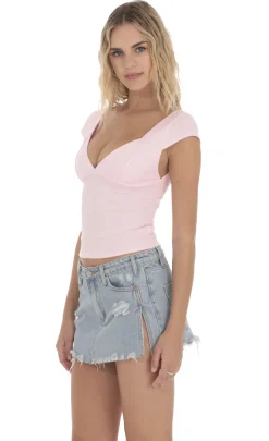 LUCY IN THE SKY Tops^Short Sleeve V-Neck Top In Pink