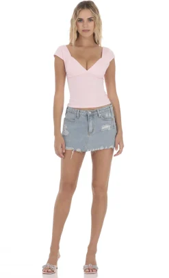 LUCY IN THE SKY Tops^Short Sleeve V-Neck Top In Pink