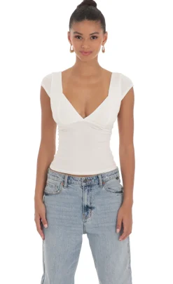 LUCY IN THE SKY Tops^Short Sleeve V-Neck Top In White