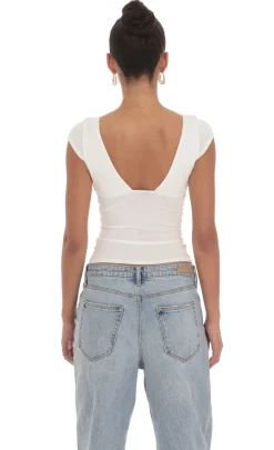 LUCY IN THE SKY Tops^Short Sleeve V-Neck Top In White