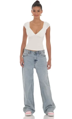 LUCY IN THE SKY Tops^Short Sleeve V-Neck Top In White