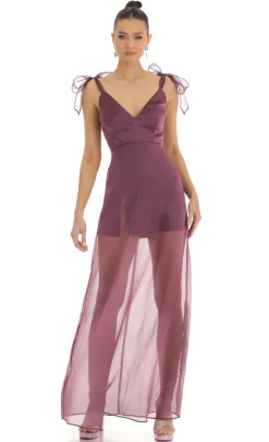 LUCY IN THE SKY Maxi Dresses^Shoulder Bow A-Line Illusion Maxi Dress In Purple