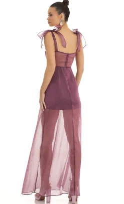 LUCY IN THE SKY Maxi Dresses^Shoulder Bow A-Line Illusion Maxi Dress In Purple
