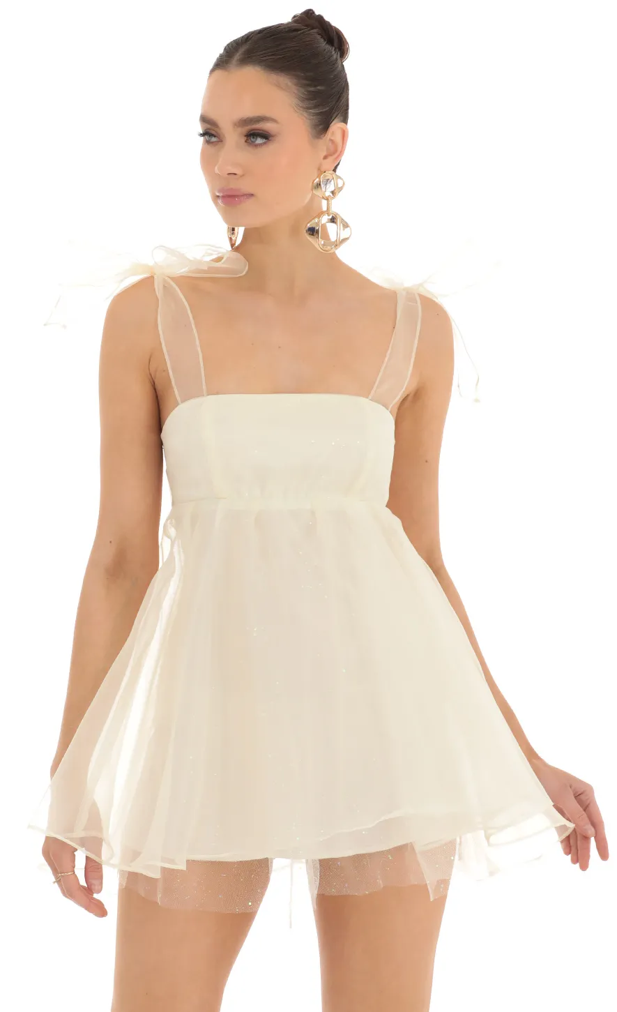 LUCY IN THE SKY Mini Dresses^Shoulder Bow Baby Doll Dress In Cream