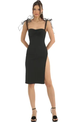 LUCY IN THE SKY Midi Dresses^Shoulder Bow Tie Crepe Midi Dress In Black