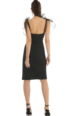 LUCY IN THE SKY Midi Dresses^Shoulder Bow Tie Crepe Midi Dress In Black