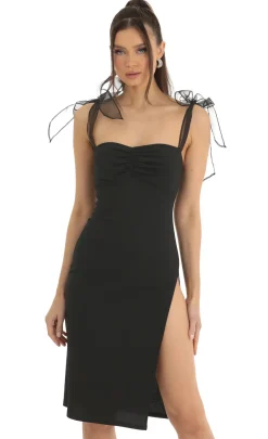 LUCY IN THE SKY Midi Dresses^Shoulder Bow Tie Crepe Midi Dress In Black