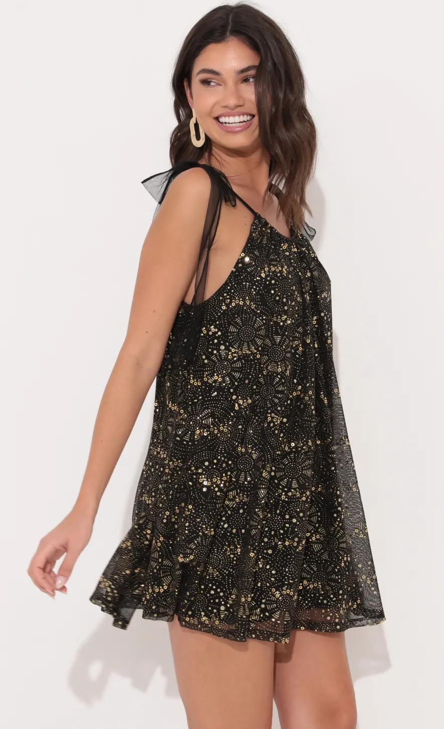 LUCY IN THE SKY Mini Dresses^Shoulder Tie Dress In Shimmer Black