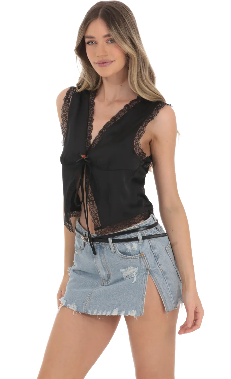 LUCY IN THE SKY Skirts^Side Slit Mini Skirt In Denim